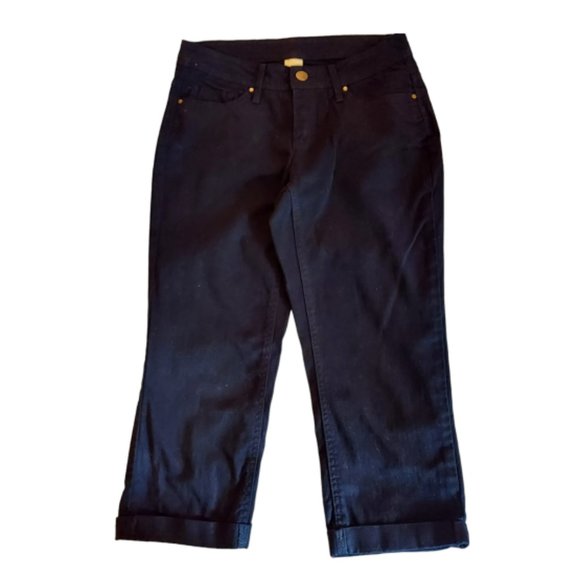 Faded Glory Black Denim 5 Pocket Cuff Capri Jeans Size 6 NWOT - Picture 1 of 7